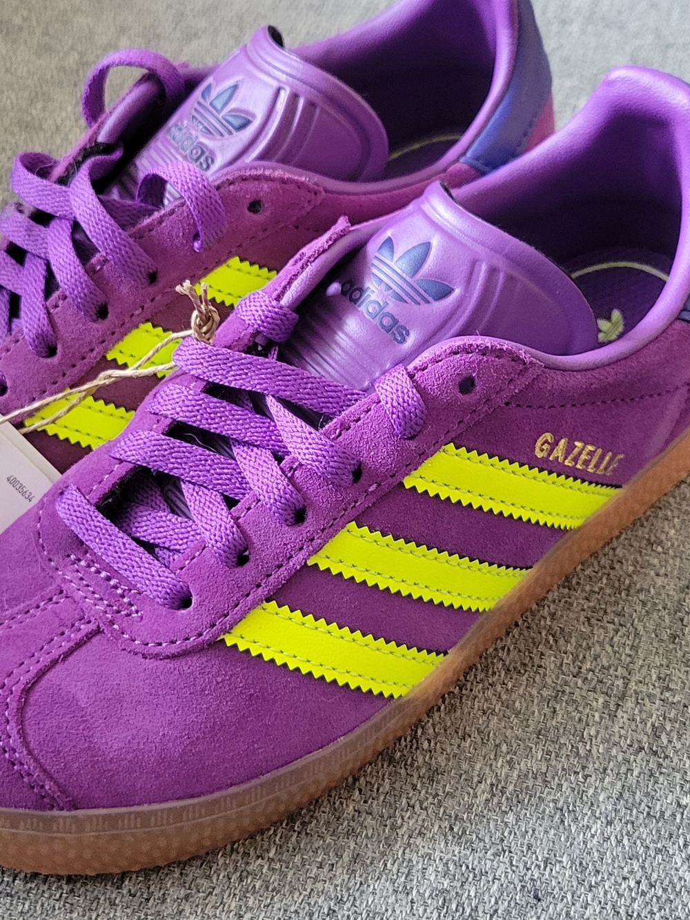 adidas Kids Gazelle Purple with Neon Yellow Stripes Sneakers